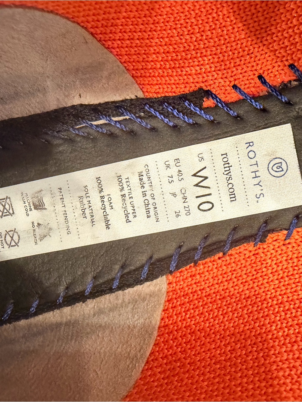 Rothy's Orange Pointed Knit Flats with Blue Trim - Picture 4 of 4